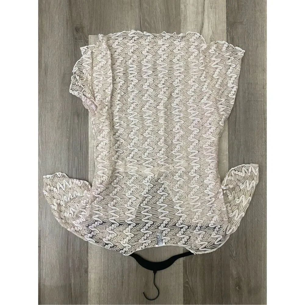 BECCA BY REBECCA VIRTUE Sundown Zigzag Crochet Tan White Tunic cover up, MP $88 - Picture 5 of 9